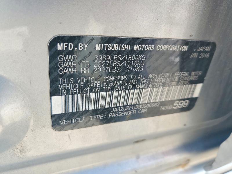 2016 Mitsubishi Lancer მანქანა იყიდება აუქციონზე, vin: JA32U2FU3GU006962, აუქციონის ნომერი: 64701216