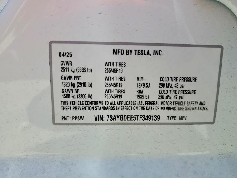 64080186 :رقم المزاد ، 7SAYGDEE5TF349139 vin ، 2026 Tesla Model Y مزاد بيع