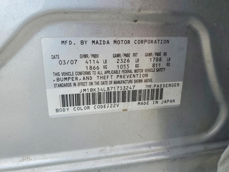 2007 Mazda Speed მანქანა იყიდება აუქციონზე, vin: JM1BK34L871733247, აუქციონის ნომერი: 66471456