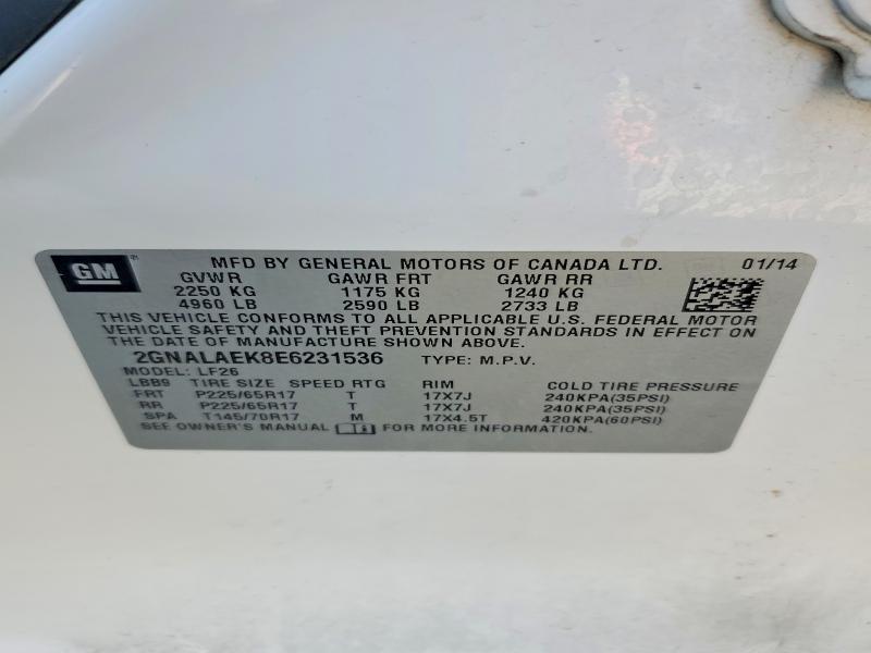64333456 :رقم المزاد ، 2GNALAEK8E6231536 vin ، 2014 Chevrolet Equinox مزاد بيع