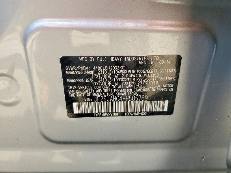 2015 Subaru Forester მანქანა იყიდება აუქციონზე, vin: JF2SJAHC4FH505769, აუქციონის ნომერი: 64322216