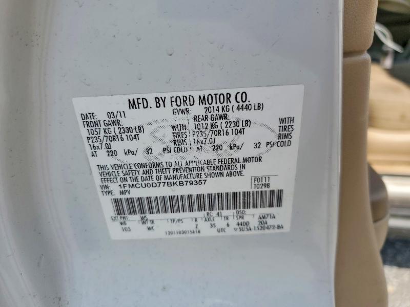 63786366 :رقم المزاد ، 1FMCU0D77BKB79357 vin ، 2011 Ford Escape مزاد بيع