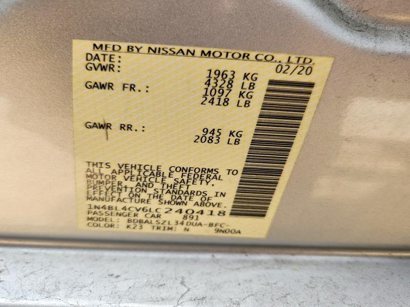 Продаж на аукціоні авто 2020 Nissan Altima, vin: 1N4BL4CV6LC240418, номер лоту: 66521976