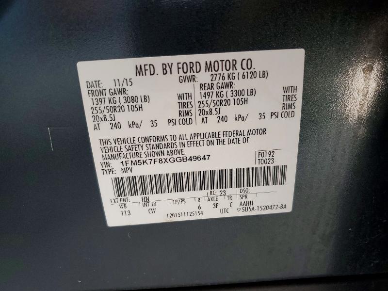 Продажа на аукционе авто 2016 Ford Explorer, vin: 1FM5K7F8XGGB49647, номер лота: 65474226