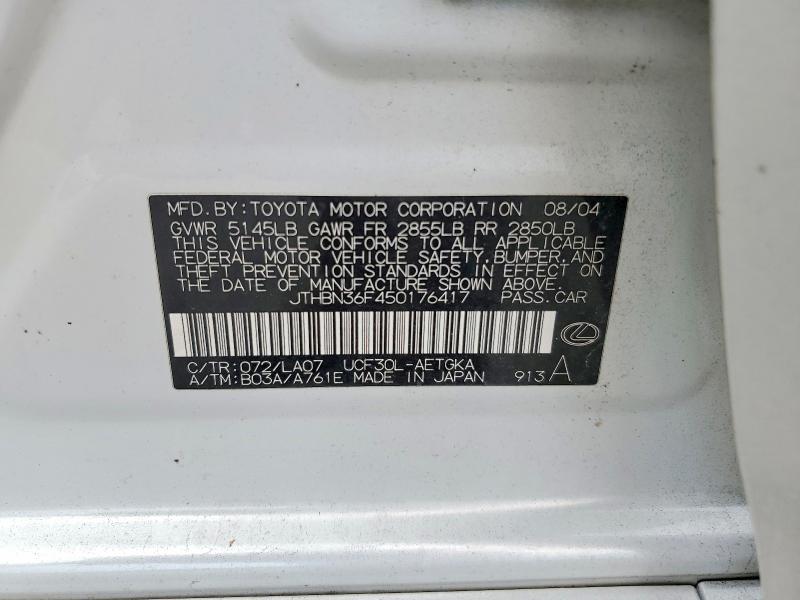 64039836 :رقم المزاد ، JTHBN36F450176417 vin ، 2005 Lexus Ls مزاد بيع