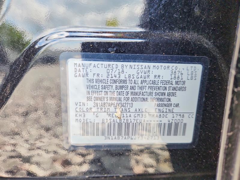 2018 Nissan Sentra მანქანა იყიდება აუქციონზე, vin: 3N1AB7AP6JY342713, აუქციონის ნომერი: 66565436