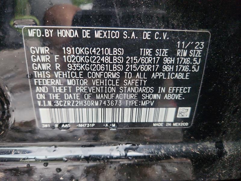 66527316 :رقم المزاد ، 3CZRZ2H30RM743673 vin ، 2024 Honda Hr-v مزاد بيع