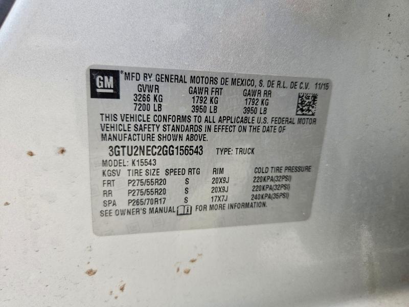 Aukcja sprzedaży 2016 Gmc Sierra, vin: 3GTU2NEC2GG156543, numer aukcji: 64443286