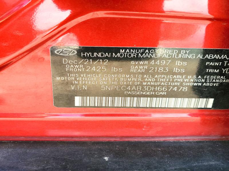 Auction sale of the 2013 Hyundai Sonata, vin: 5NPEC4AB3DH667478, lot number: 66827386