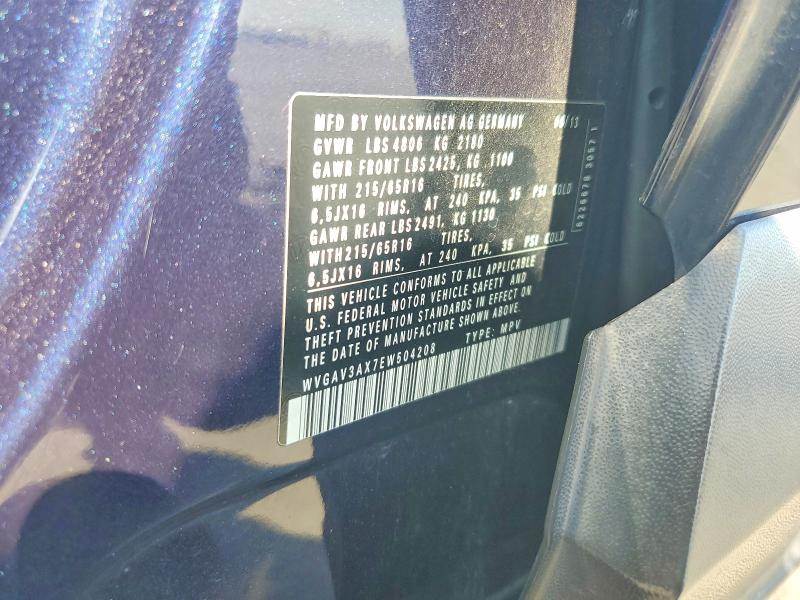 Aukcja sprzedaży 2014 Volkswagen Tiguan, vin: WVGAV3AX7EW504208, numer aukcji: 64487436