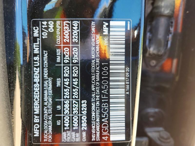 62081826 :رقم المزاد ، 4JGDA5GB1FA501061 vin ، 2015 Mercedes-benz Ml مزاد بيع