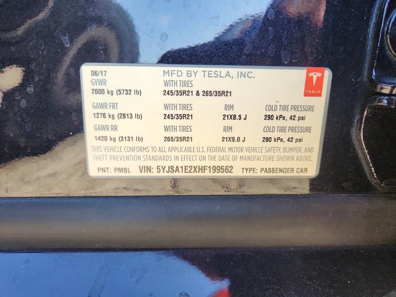 66411996 :رقم المزاد ، 5YJSA1E2XHF199562 vin ، 2017 Tesla Model S مزاد بيع