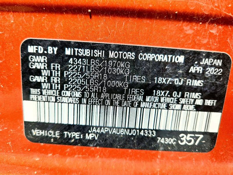 Aukcja sprzedaży 2022 Mitsubishi Outlander Sport, vin: JA4APVAU6NU014333, numer aukcji: 64029606