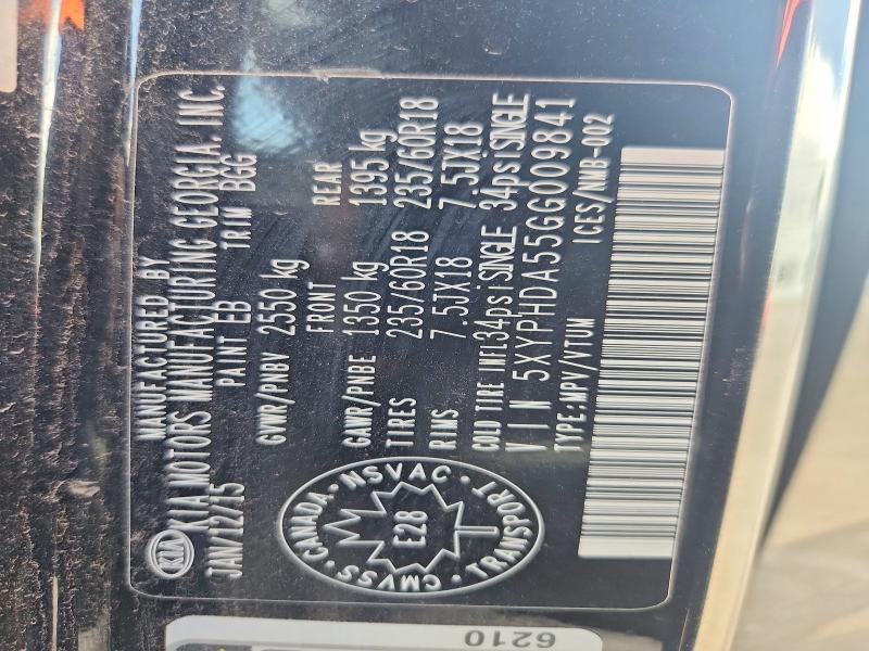 64551446 :رقم المزاد ، 5XYPHDA55GG009841 vin ، 2016 Kia Sorento مزاد بيع