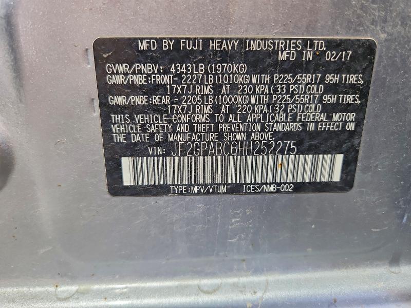 66190456 :رقم المزاد ، JF2GPABC6HH252275 vin ، 2017 Subaru Crosstrek مزاد بيع
