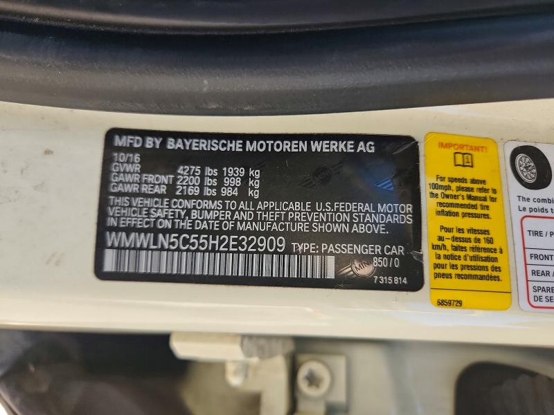 Aukcja sprzedaży 2017 Mini Cooper, vin: WMWLN5C55H2E32909, numer aukcji: 64131426