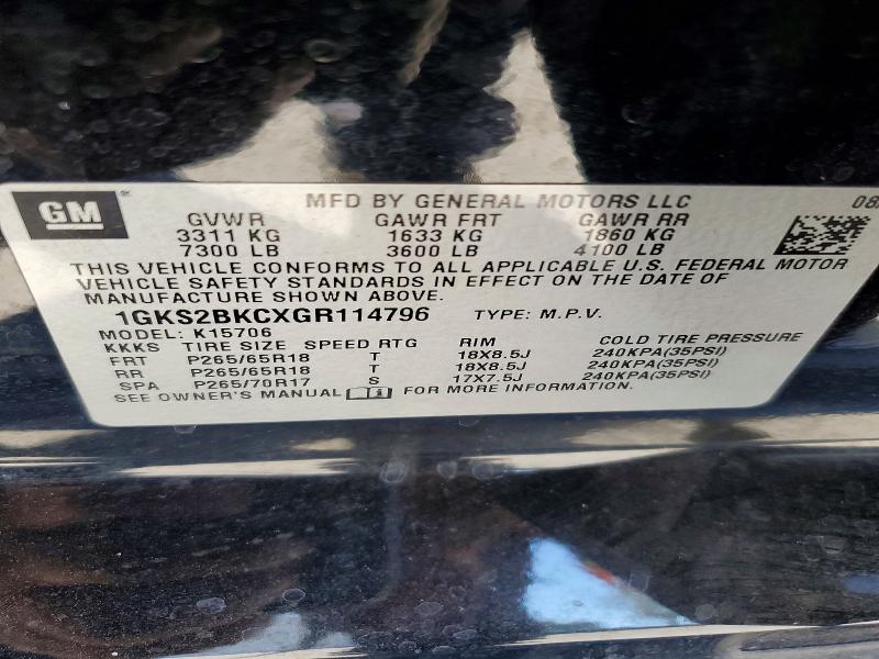 65901706 :رقم المزاد ، 1GKS2BKCXGR114796 vin ، 2016 Gmc Yukon مزاد بيع