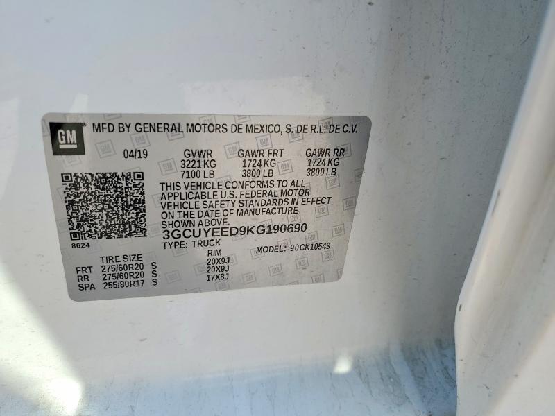 2019 Chevrolet Silverado მანქანა იყიდება აუქციონზე, vin: 3GCUYEED9KG190690, აუქციონის ნომერი: 63357906