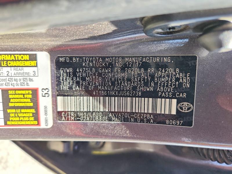 Продаж на аукціоні авто 2018 Toyota Camry, vin: 4T1B61HKXJU562738, номер лоту: 65718566