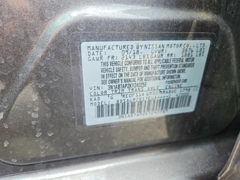 Aukcja sprzedaży 2019 Nissan Sentra, vin: 3N1AB7AP2KY240259, numer aukcji: 63782566
