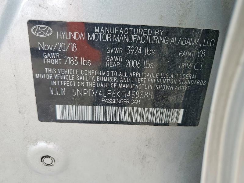 Продажа на аукционе авто 2019 Hyundai Elantra, vin: 5NPD74LF6KH438385, номер лота: 66642996