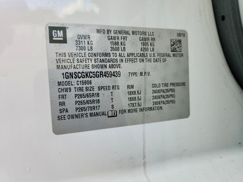 Auction sale of the 2016 Chevrolet Suburban, vin: 1GNSCGKC5GR459439, lot number: 66940606