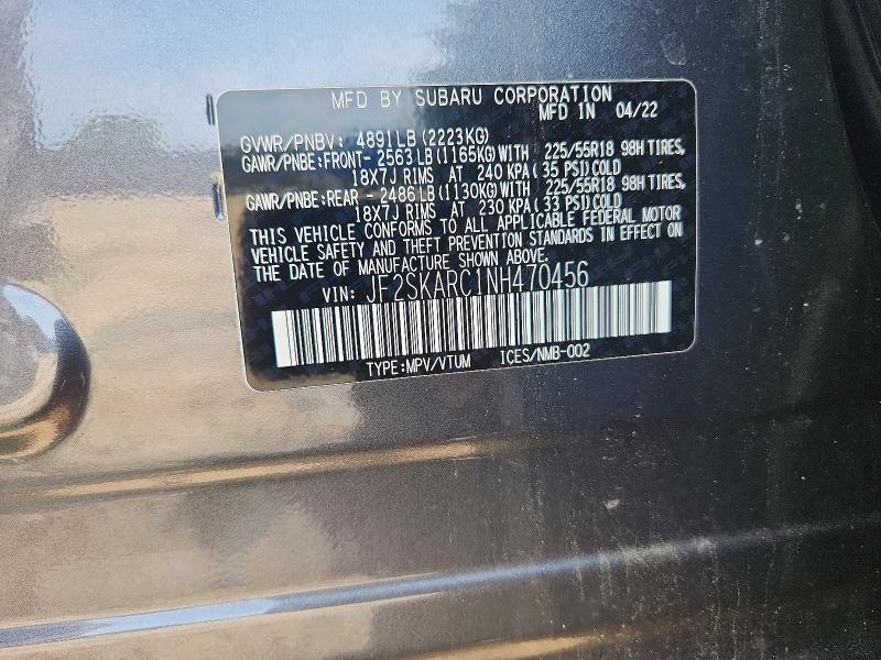 63814266 :رقم المزاد ، JF2SKARC1NH470456 vin ، 2022 Subaru Forester مزاد بيع