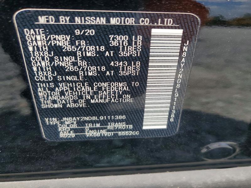 Продаж на аукціоні авто 2020 Nissan Armada, vin: JN8AY2ND8L9111386, номер лоту: 66546746