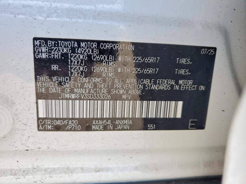 Aukcja sprzedaży 2025 Toyota Rav4 Hybrid, vin: JTMRWRFV3SD333026, numer aukcji: 63261176