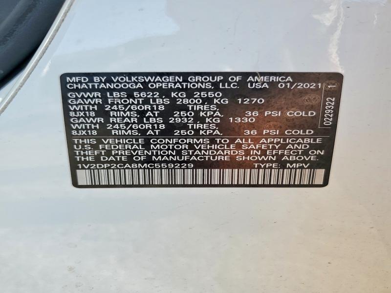 2021 Volkswagen Atlas მანქანა იყიდება აუქციონზე, vin: 1V2DP2CA8MC559229, აუქციონის ნომერი: 66571526