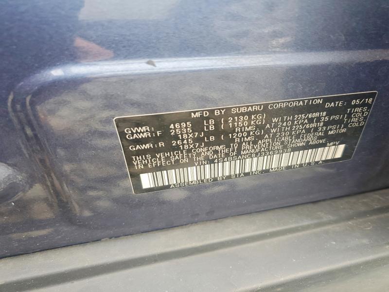 63925626 :رقم المزاد ، 4S4BSANC8J3369938 vin ، 2018 Subaru Outback مزاد بيع