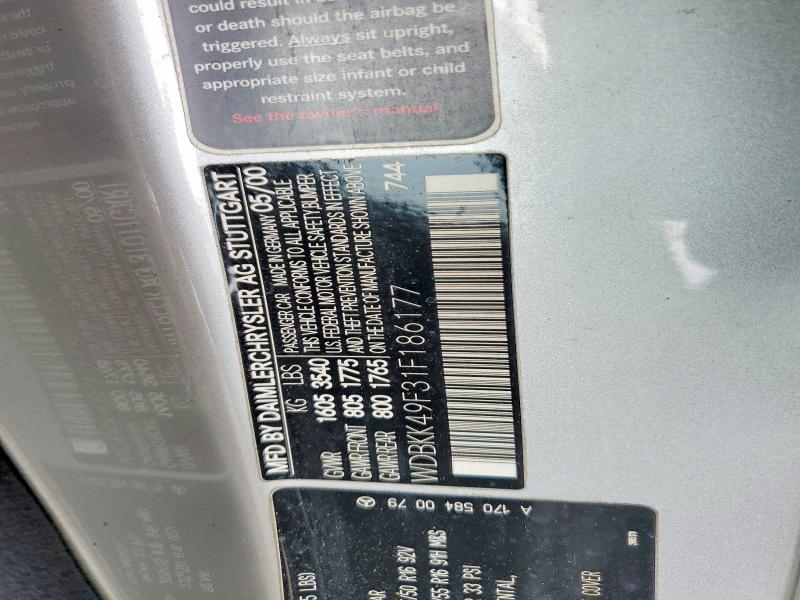 2001 Mercedes-benz Slk მანქანა იყიდება აუქციონზე, vin: WDBKK49F31F186177, აუქციონის ნომერი: 63857466