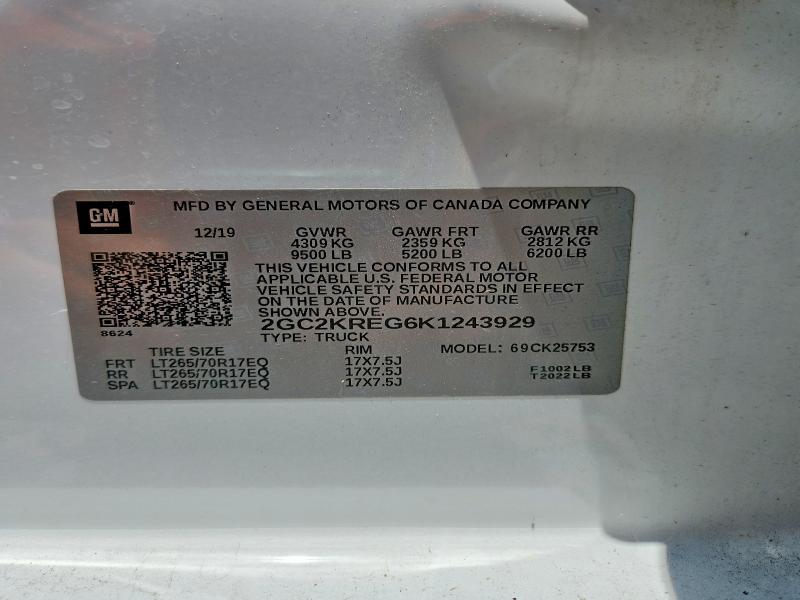 Продаж на аукціоні авто 2019 Chevrolet Silverado, vin: 2GC2KREG6K1243929, номер лоту: 67018816