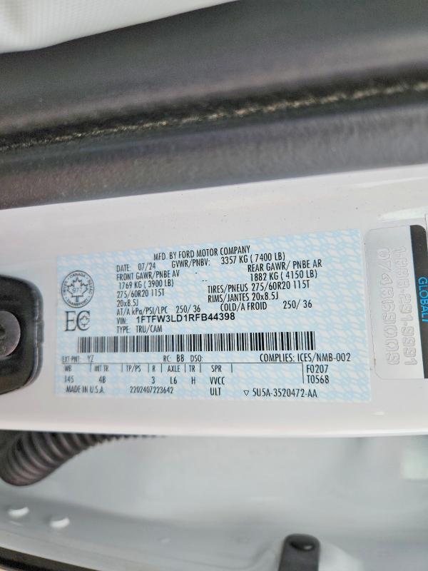 65843266 :رقم المزاد ، 1FTFW3LD1RFB44398 vin ، 2024 Ford F150 مزاد بيع