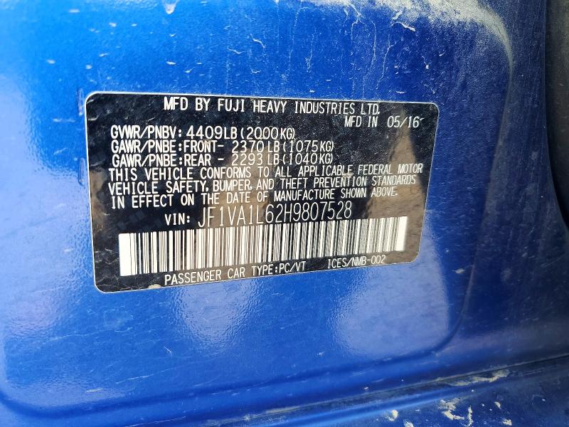 Продаж на аукціоні авто 2017 Subaru Wrx, vin: JF1VA1L62H9807528, номер лоту: 64304416
