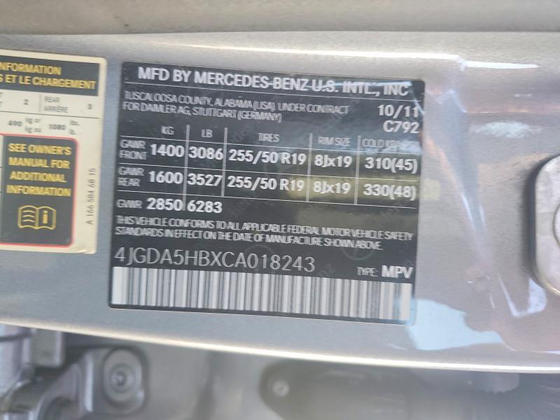 2012 Mercedes-benz Ml მანქანა იყიდება აუქციონზე, vin: 4JGDA5HBXCA018243, აუქციონის ნომერი: 65576516