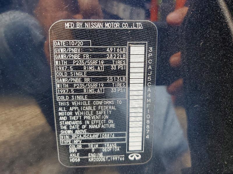 Aukcja sprzedaży 2021 Infiniti Qx50, vin: 3PCAJ5CA4MF108874, numer aukcji: 63765836