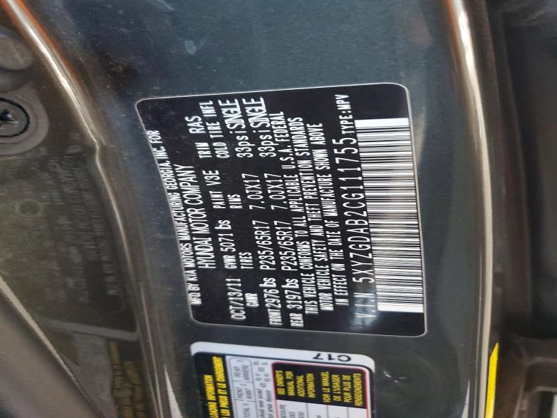 66565996 :رقم المزاد ، 5XYZGDAB2CG111755 vin ، 2012 Hyundai Santa Fe مزاد بيع