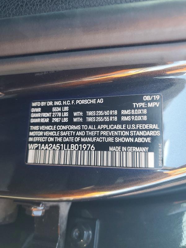 67306356 :رقم المزاد ، WP1AA2A51LLB01976 vin ، 2020 Porsche Macan مزاد بيع