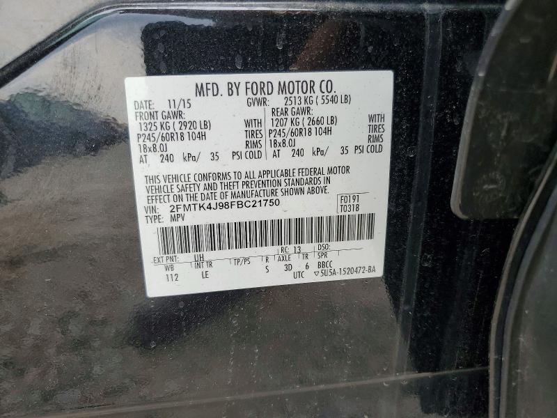 64161646 :رقم المزاد ، 2FMTK4J98FBC21750 vin ، 2015 Ford Edge مزاد بيع