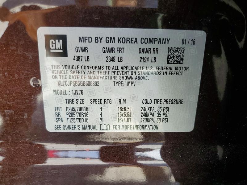 65900236 :رقم المزاد ، KL7CJPSB5GB606892 vin ، 2016 Chevrolet Trax مزاد بيع
