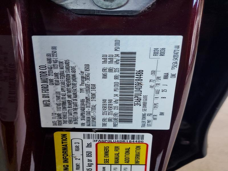2013 Ford Fusion მანქანა იყიდება აუქციონზე, vin: 3FA6P0LU4DR184486, აუქციონის ნომერი: 64127546