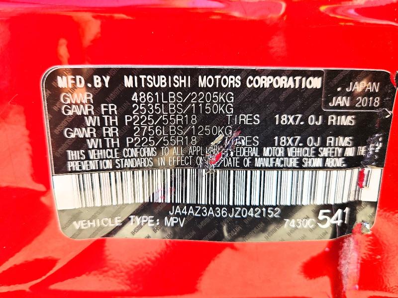 64086276 :رقم المزاد ، JA4AZ3A36JZ042152 vin ، 2018 Mitsubishi Outlander مزاد بيع