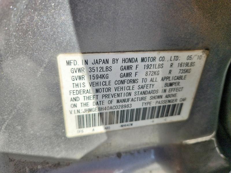 Aukcja sprzedaży 2010 Honda Fit, vin: JHMGE8H40AC028983, numer aukcji: 65368846