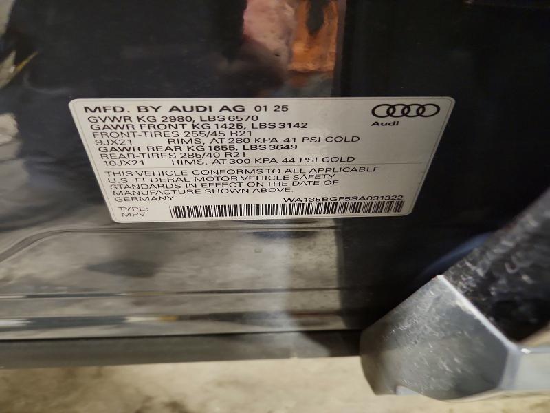 Aukcja sprzedaży 2025 Audi Sq6 E-tron, vin: WA135BGF5SA031322, numer aukcji: 64925906