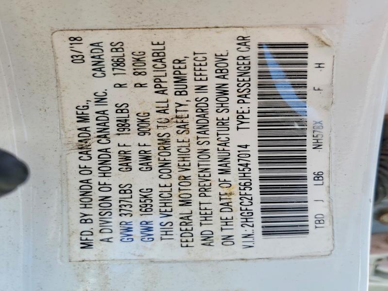 65465046 :رقم المزاد ، 2HGFC2F56JH547014 vin ، 2018 Honda Civic مزاد بيع