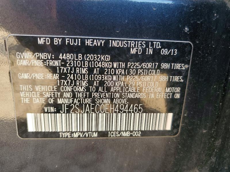 2014 Subaru Forester მანქანა იყიდება აუქციონზე, vin: JF2SJAEC0EH494465, აუქციონის ნომერი: 65314516