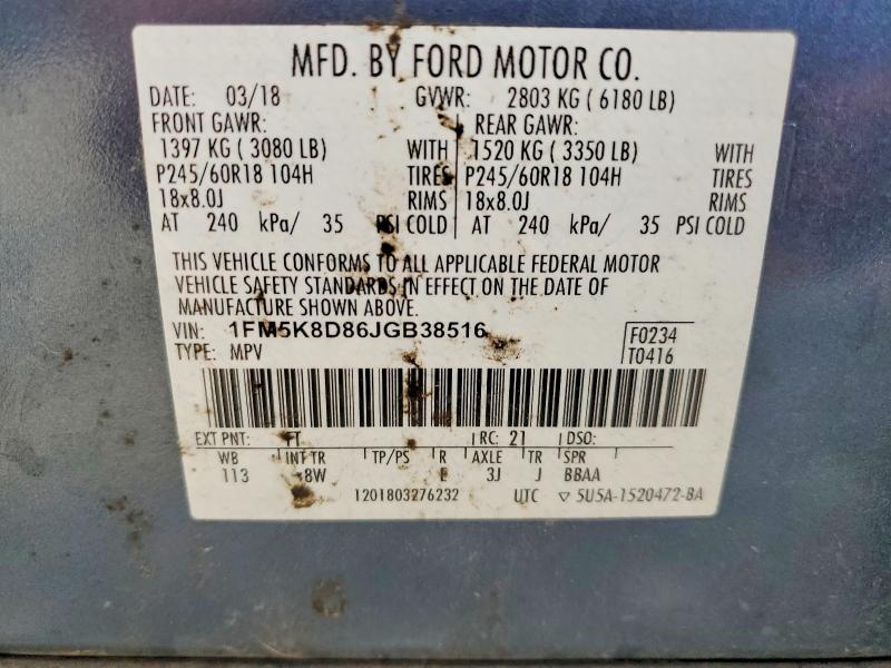 Aukcja sprzedaży 2018 Ford Explorer, vin: 1FM5K8D86JGB38516, numer aukcji: 64853586