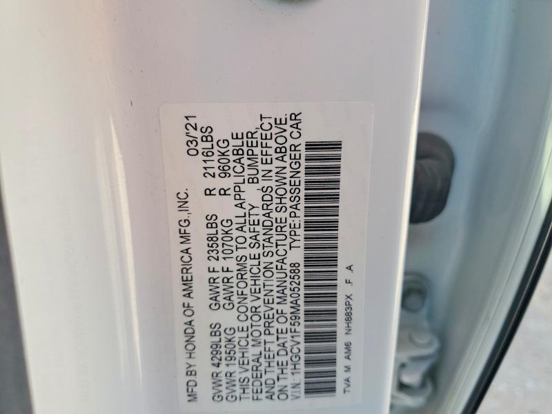 Продаж на аукціоні авто 2021 Honda Accord, vin: 1HGCV1F59MA052588, номер лоту: 65662836