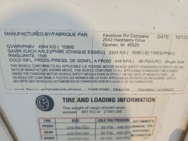 66004286 :رقم المزاد ، 4YDF29R227L601610 vin ، 2007 Keystone Rv Laredo Series مزاد بيع